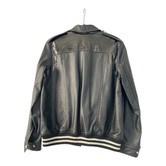 Topshop Black Mixed Media Bomber Jacket – Women’s Size US 6 - Picture 2 of 5